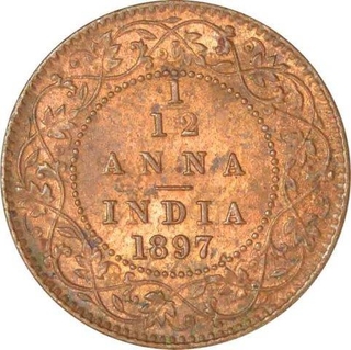 Copper One Twelfth Anna of Victoria Empress of Calcutta Mint of 1897.