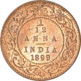 Copper One Twelfth Anna of Victoria Empress of Calcutta Mint of 1899.