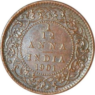 Copper One Twelfth Anna of  Victoria Empress of Calcutta Mint of 1901. 