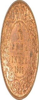 Copper One Twelfth Anna of King Edward VII of Calcutta Mint of 1905.