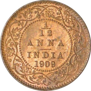 Bronze One Twelfth Anna of King Edward VII of Calcutta Mint of 1909.