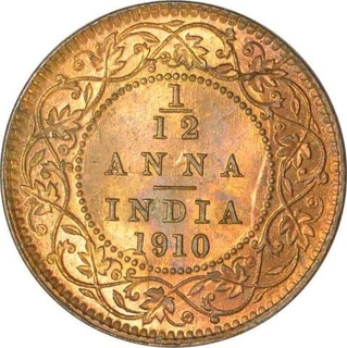 Bronze One Twelfth Anna of King Edward VII of Calcutta Mint of 1910.