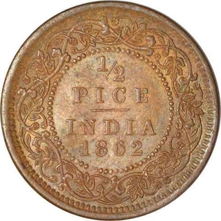 Copper Half Pice of Victoria Queen of Calcutta Mint of 1862.