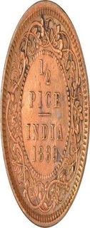 Copper Half Pice of Victoria Empress of Calcutta Mint of 1889.