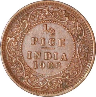 Copper Half Pice of Victoria Empress of Calcutta Mint of 1900.