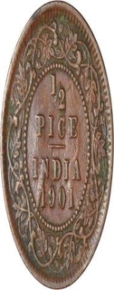 Copper Half Pice of Victoria Empress of Calcutta Mint of 1901.