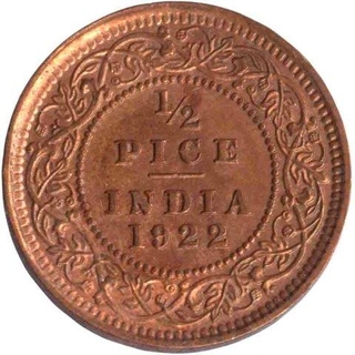 Bronze Half Pice of King George V of Calcutta Mint of 1922.