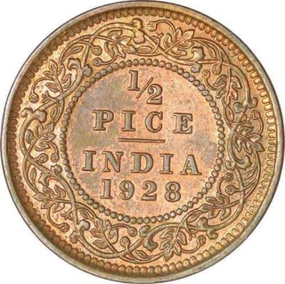 Bronze Half Pice of King George V of Calcutta Mint of 1928.