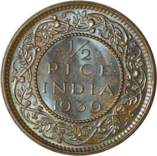 Bronze Half Pice of King George VI of Calcutta Mint of 1939.