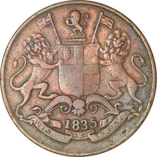 Copper Quarter Anna of East India Company of Calcutta Mint of 1835.