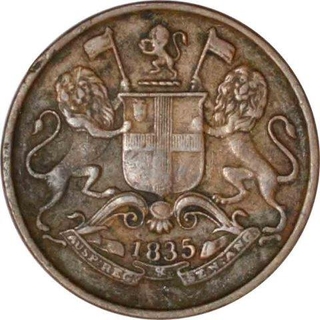 Copper One Quarter Anna of East India Company of Calcutta Mint of 1835.