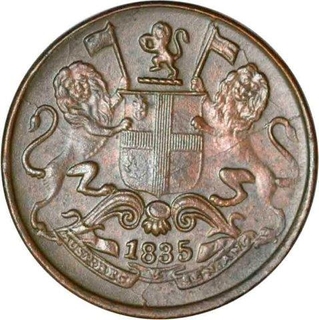 Copper Quarter Anna of East India Company of Madras Mint of 1835.