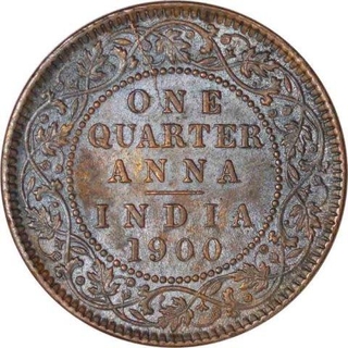 Copper One Quarter Anna of Victoria Empress of Calcutta Mint of 1900.