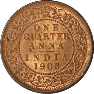 Copper One Quarter Anna of King Edward VII of Calcutta mint of 1906. 