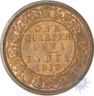 Bronze One Quarter Anna of Edward VII of Calcutta mint of 1910.