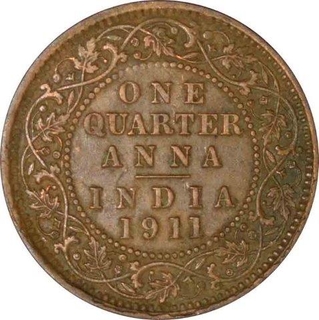 Copper Quarter Anna of King George v of Calcutta Mint of 1911.