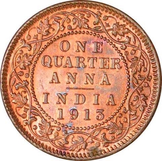 Copper One Quarter Anna of King George V of Calcutta Mint of 1913.