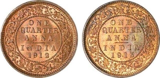 Lot of Two Copper Quarter Anna of King George V of Calcutta Mint. 