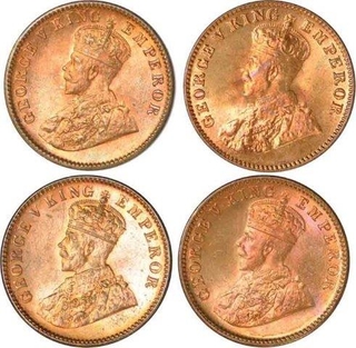 Lot of 4 Copper Anna of King George V of Calcutta  and Bombay Mint.