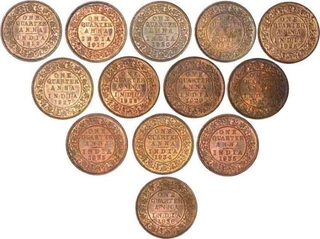 Lot of  Copper Quarter Annas of King George V of Calcutta and Bombay Mint.