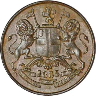 Copper Half Anna of East India Company of Bombay Mint of 1835.