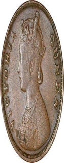 Copper Half Anna of Victoria Queen of Bombay Mint of 1862.