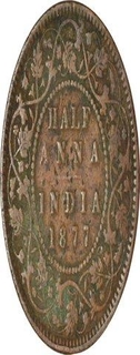 Copper Half Anna of Victoria Empress of Bombay Mint of 1877.