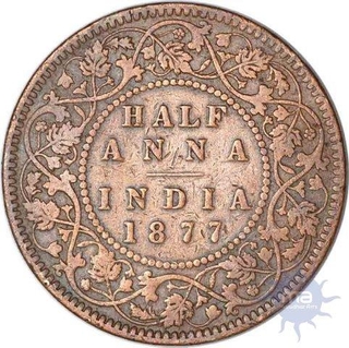 Copper Half Anna of Victoria Empress  of Bombay Mint of 1877.