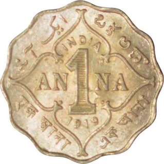 Cupro Nickel One Anna of King George V of Bombay Mint of 1919.