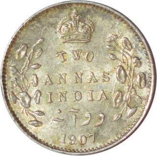 Silver Two Annas of King Edward VII of Calcutta Mint of 1907.