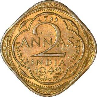 Nickel Brass Two Annas of King George VI of Bombay Mint of 1942.