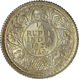 Silver Quarter Rupee of King King George V of Calcutta Mint .of 1926