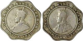 Lot of Two Cupro Nickle  four Annas of King George V  of Bombay mint of 1920.