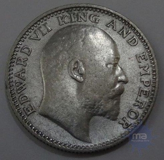 Silver Half Rupee of King Edward VII of Calcutta Mint of 1905.