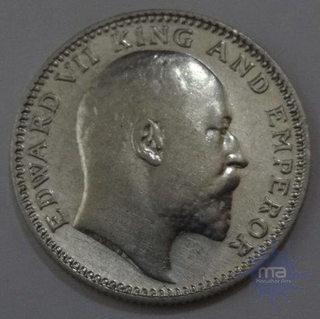 Silver Half Rupee of King Edward VII of Calcutta Mint of 1909.