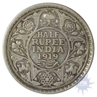 Silver Half Rupee of King George V of Bombay Mint of 1919.