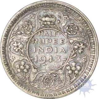 Silver Half Rupee of king George VI of Lahore Mint of 1943.