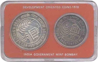 Silver Set of Two coins of Fifty and Ten Rupees of Bombay Miint of the year 1978.