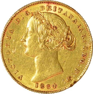 Gold Sovereign Of Sydney Mint Of Victoria Queen In 1864.