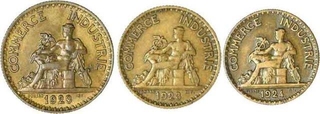 Set of Brass Coins of France of Commerce Industrie.