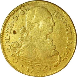 Gold Eight Escudo of Mexico of Carlos III of 1794.