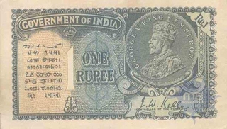 One Rupee Note of King George V,  J W Kelly of 1935 Issue.