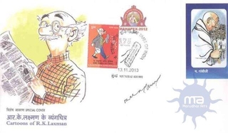 Autograph of R. K. Laxman for Honur to  Mahathma Gandhi Ji.