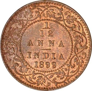 Copper One Twelfth Anna Coin of Victoria Empress of Calcutta Mint of 1899.