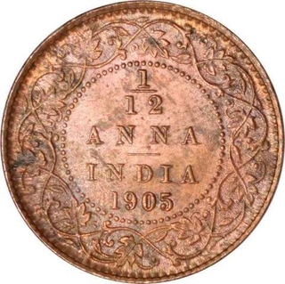 Copper One Twelfth Anna Coin  of King Edward VII of Calcutta Mint of 1905.