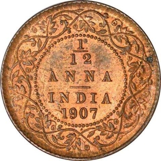 Bronze One Twelfth Anna Coin of King Edward VII of Calcutta Mint of 1907.