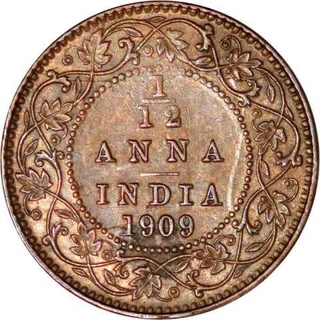 Bronze One Twelfth Anna Coin of King Edward VII of Calcutta Mint of 1909.