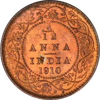 Bronze One Twelfth Anna Coin of King Edward VII of Calcutta Mint of 1910.