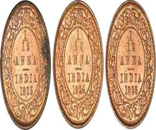 Bronze One Twelfth Anna Coins of King George V of Bombay Mint.