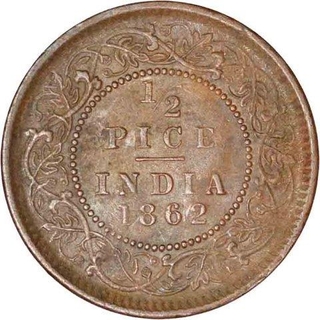 Copper Half Pice Coin of  Victoria Queen of Calcutta Mint of 1862.